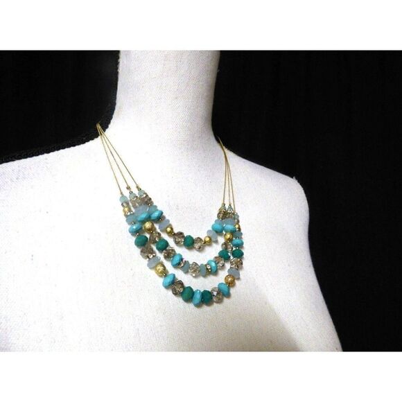 INC International Concepts Turquoise Beads 3-row statement necklace - Picture 1 of 5